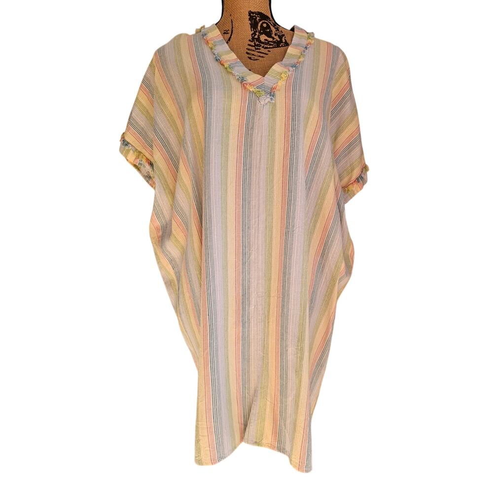 Karlie Tunic Shirt Dress Ruffled Hems, Striped, 70% Cotton 30% Linen, Sz L. New